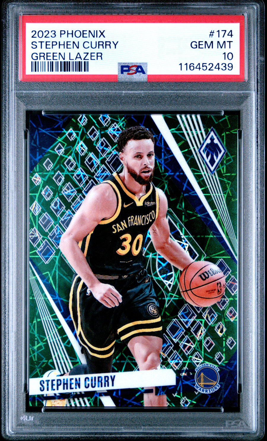 2023 Panini Phoenix #174 Stephen Curry 028/175 Green Lazer PSA 10 — Front