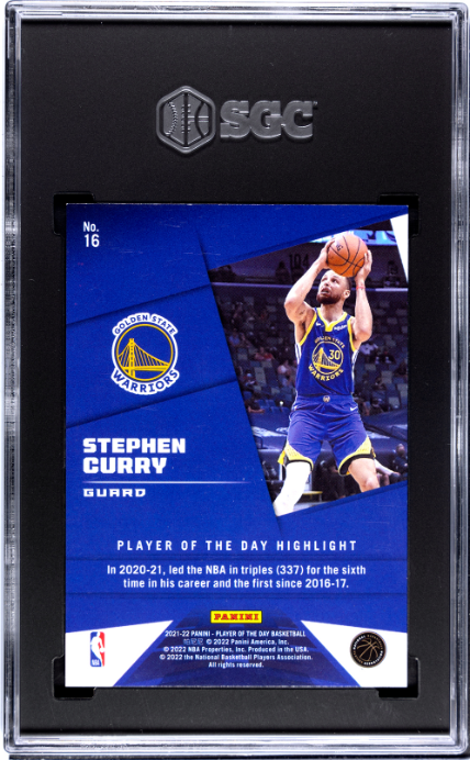 2021-22 Panini Player Of The Day #16 Stephen Curry 48/99 Kaboom SGC 9 — Back