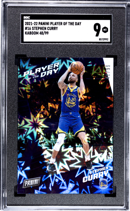 2021-22 Panini Player Of The Day #16 Stephen Curry 48/99 Kaboom SGC 9 — Front