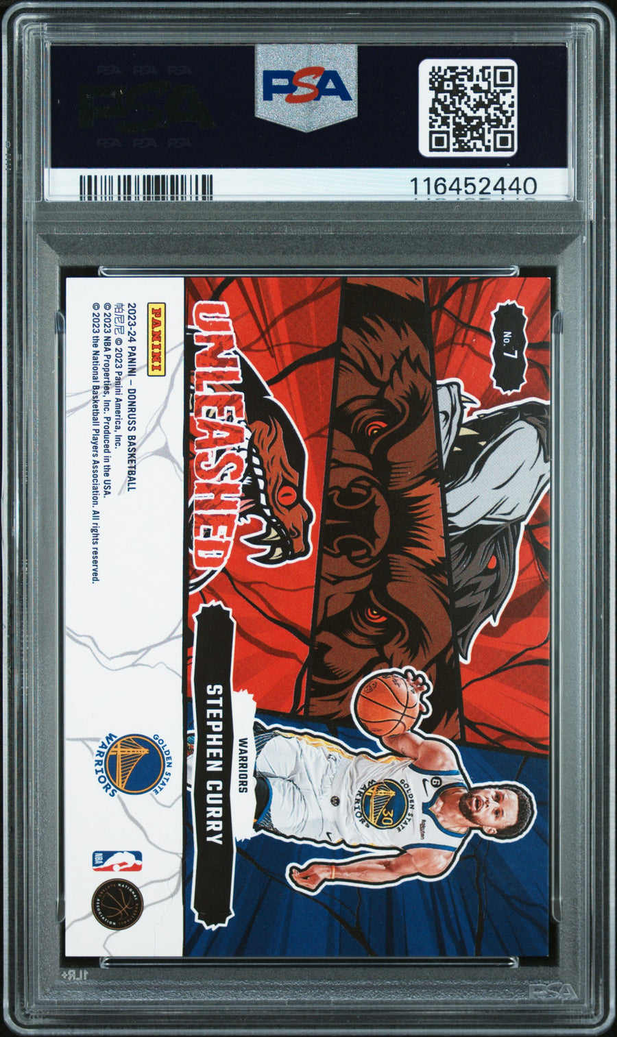 2023 Panini Donruss Unleashed #7 Stephen Curry 05/99 Holo Laser PSA 9 — Back