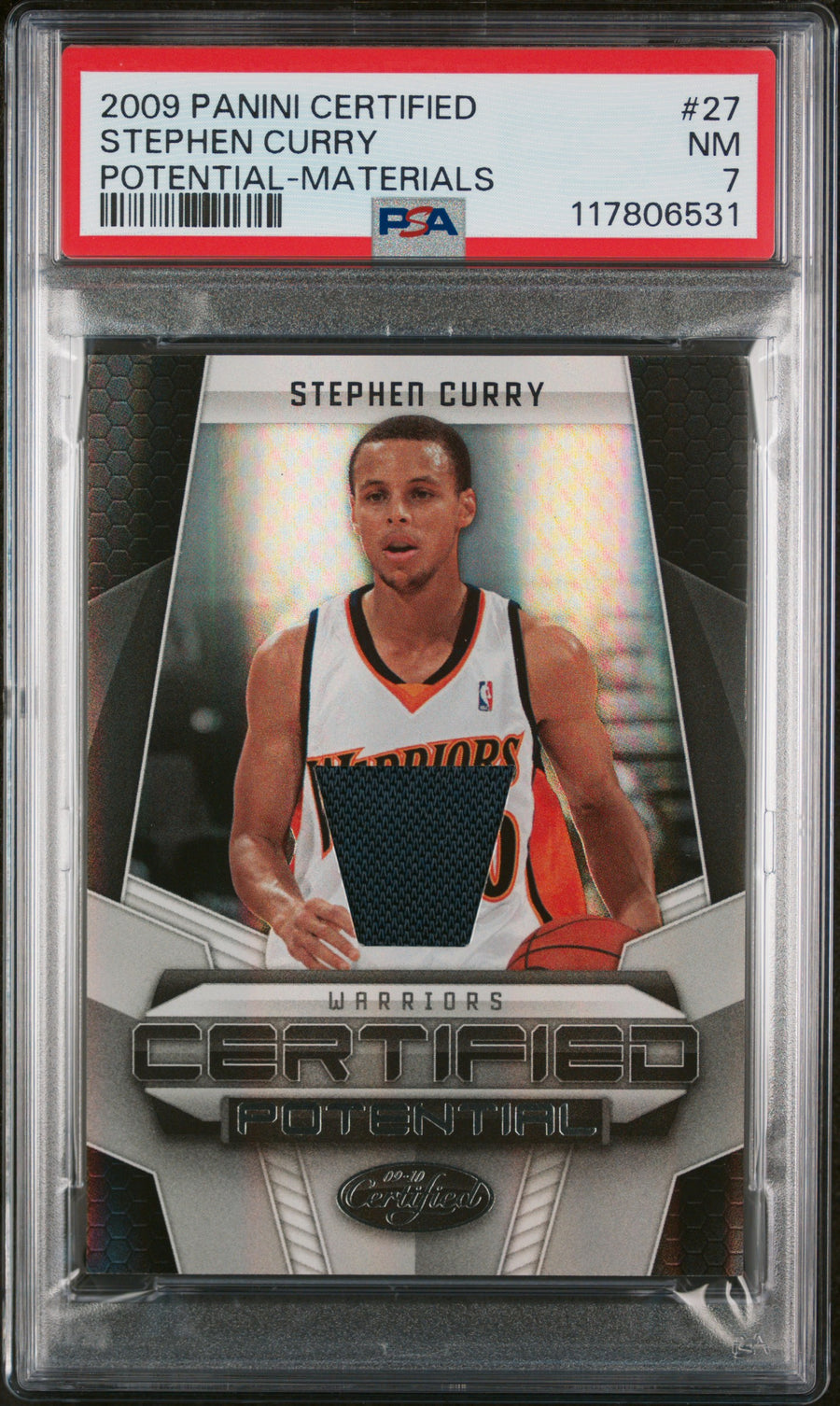 2009 Panini Certified Potential #27 Stephen Curry 075/599 Potential-Materials PSA 7 — Front