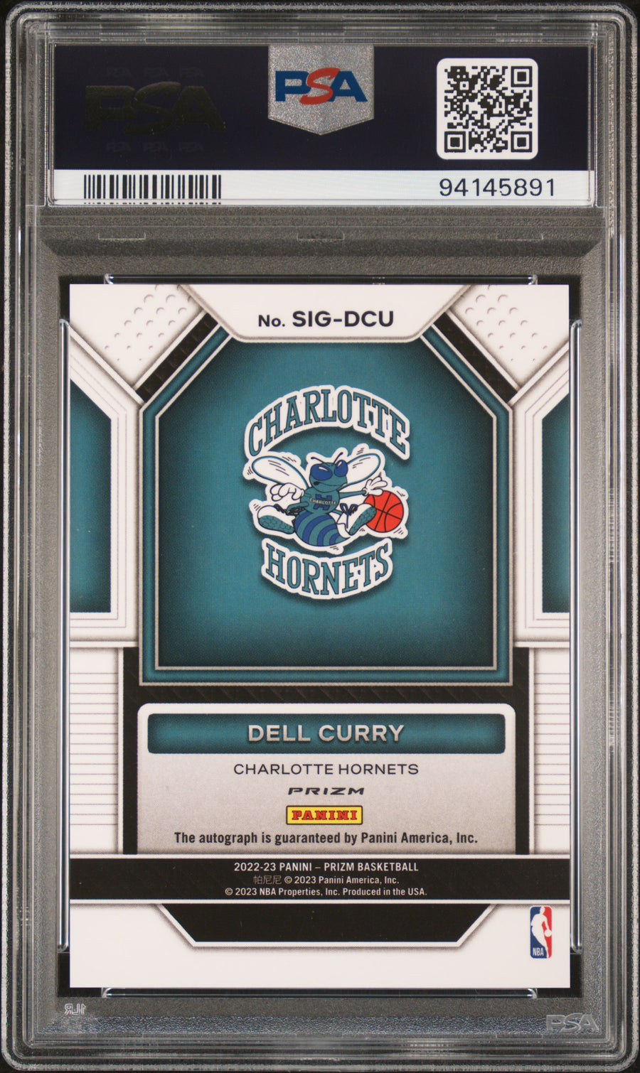 2022 Panini Prizm Signatures #SIGDCU Dell Curry Silver Prizm PSA 10-10 — Back