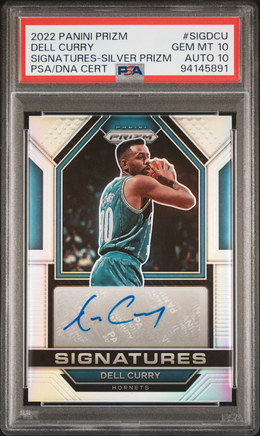 2022 Panini Prizm Signatures #SIGDCU Dell Curry Silver Prizm PSA 10-10 — Front