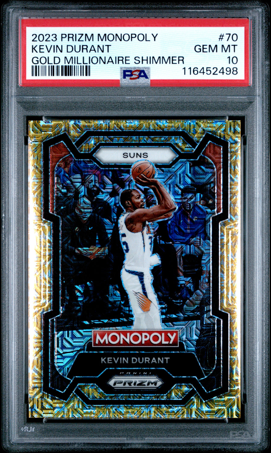 2023 Panini Prizm Monopoly #70 Kevin Durant 167/500 Gold Millionaire Shimmer PSA 10 — Front