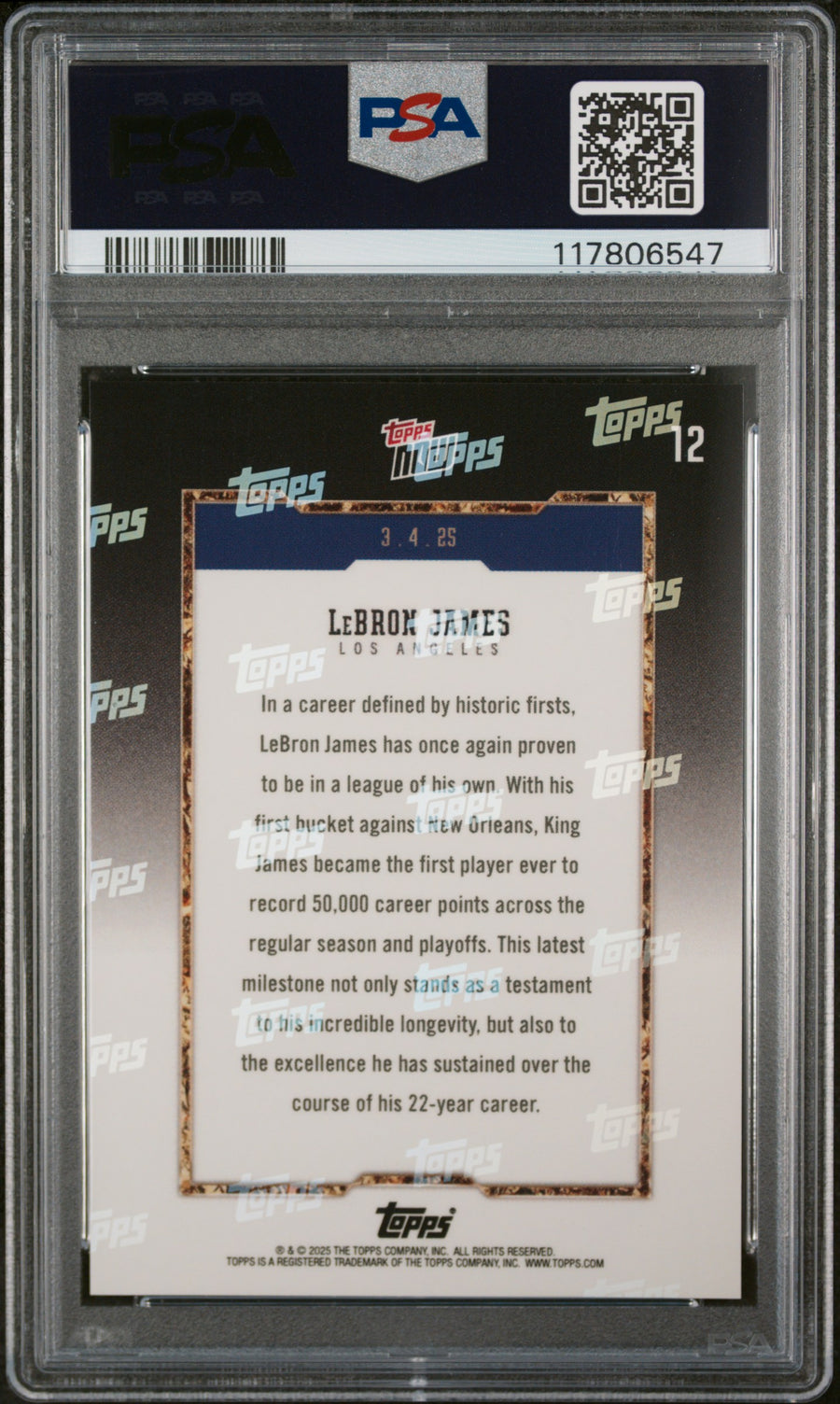 (3)2024 Topps Now #12 Lebron James PSA 10 — Back