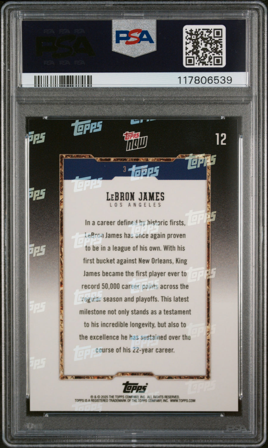 (4)2024 Topps Now #12 Lebron James PSA 10 — Back