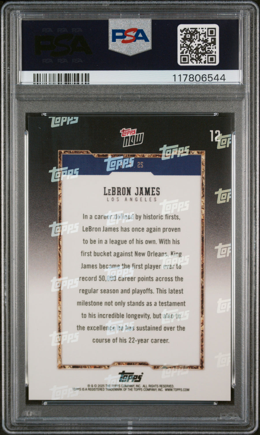 (5)2024 Topps Now #12 Lebron James PSA 10 — Back