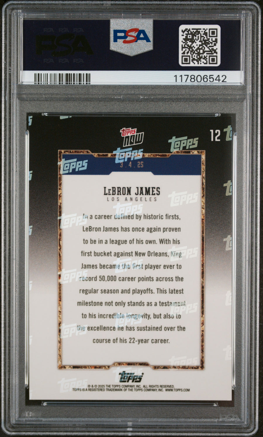 (6)2024 Topps Now #12 Lebron James PSA 10 — Back