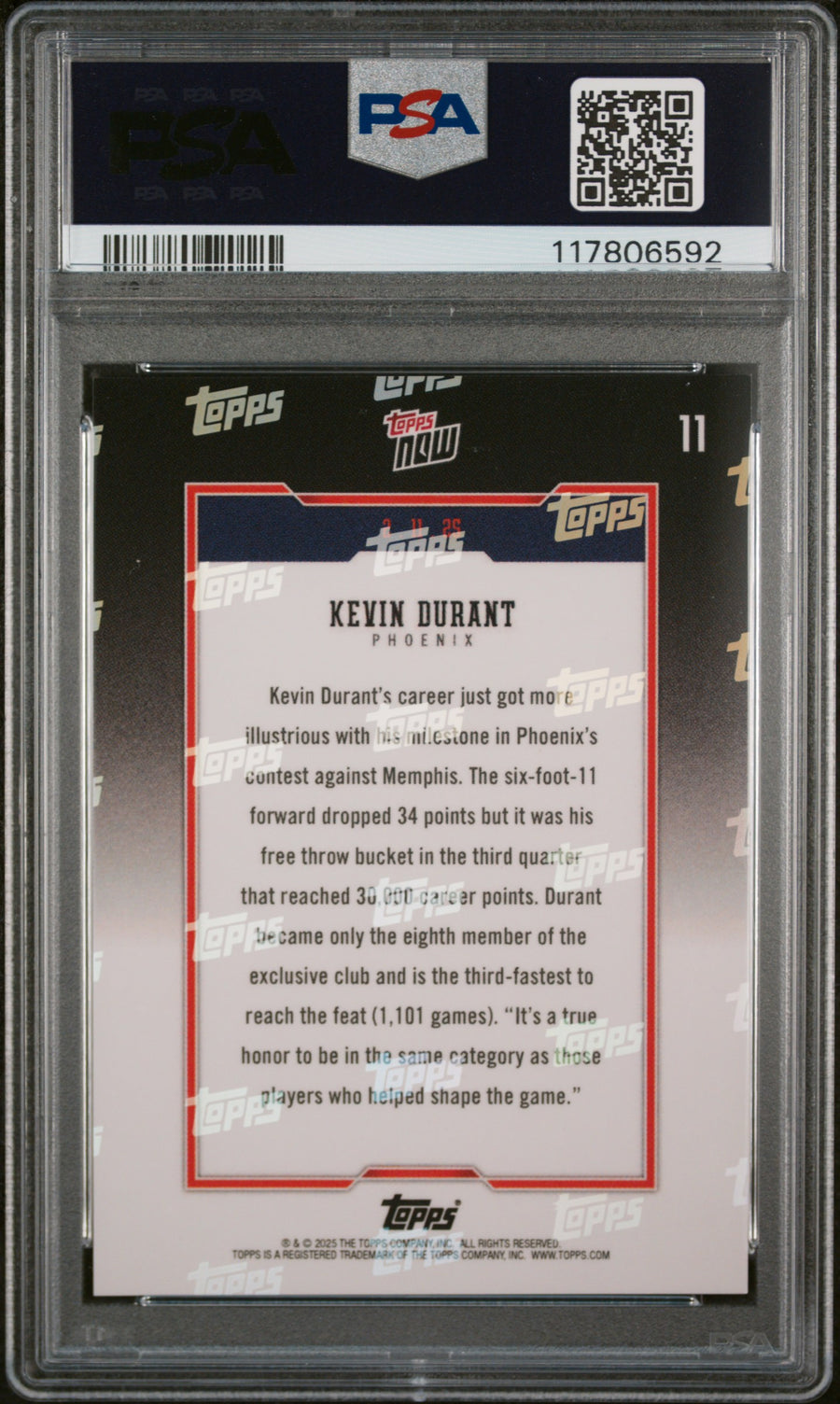 (5)2024 Topps Now #11 Kevin Durant PSA 10 — Back