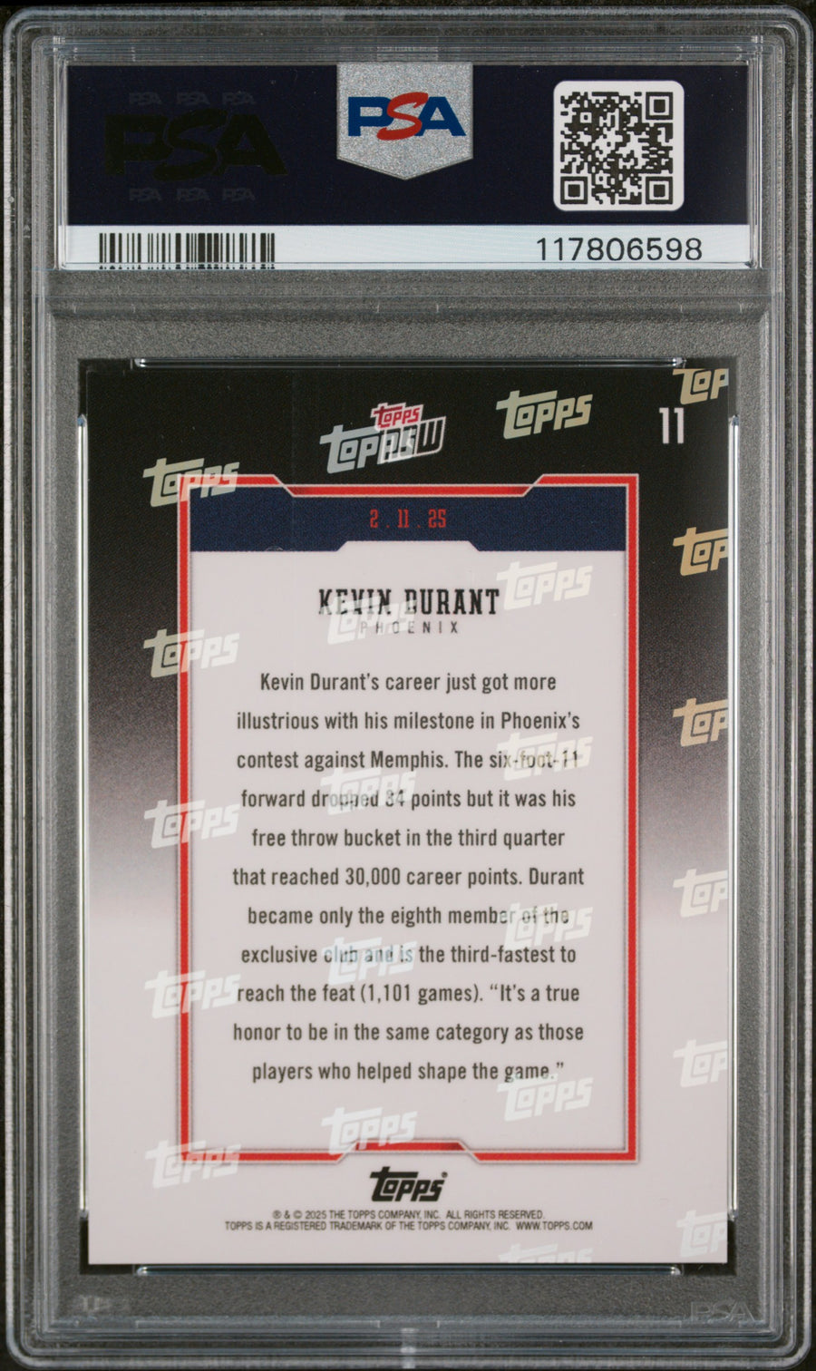 (6)2024 Topps Now #11 Kevin Durant PSA 10 — Back