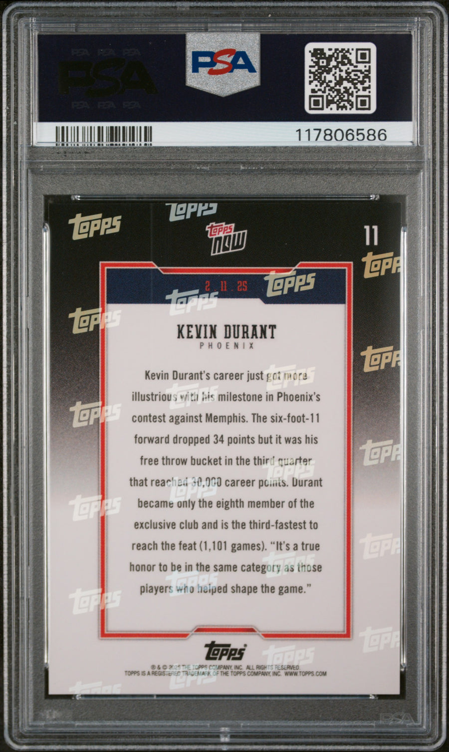 (5)2024 Topps Now #11 Kevin Durant PSA 9 — Back