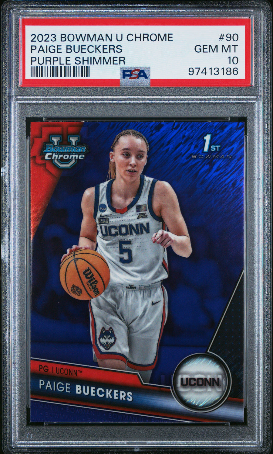 2023 Bowman University Chrome #90 Paige Bueckers Purple Shimmer PSA 10 — Front