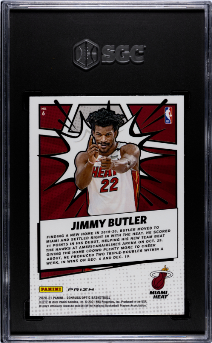 2020-21 Donruss Optic #6 Jimmy Butler My House! Holo Prizm SGC 9 — Back