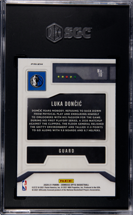 2020-21 Donruss Optic #10 Luka Doncic T-Minus 3, 2, 1 Purple Prizm SGC 9.5 — Back