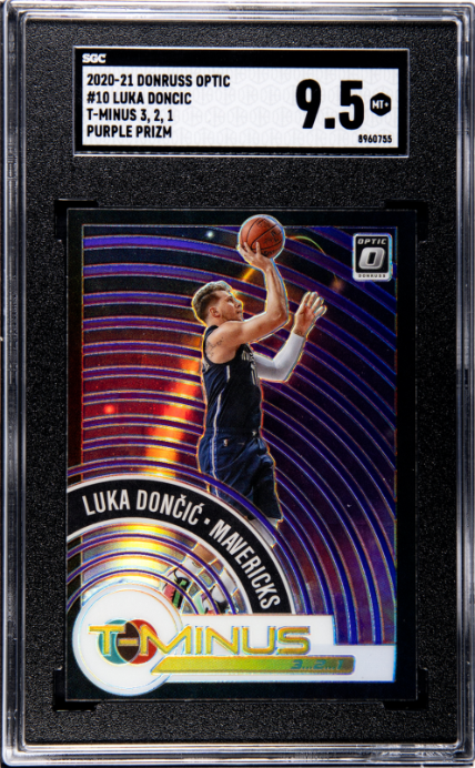 2020-21 Donruss Optic #10 Luka Doncic T-Minus 3, 2, 1 Purple Prizm SGC 9.5 — Front