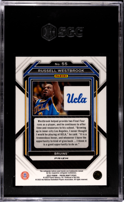 2023-24 Panini Prizm Draft Picks #55 Russell Westbrook Purple Wave Prizm SGC 8 — Back