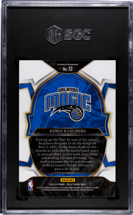 2022-23 Panini Select #72 Paolo Banchero RC Blue Retail SGC 9.5 — Back