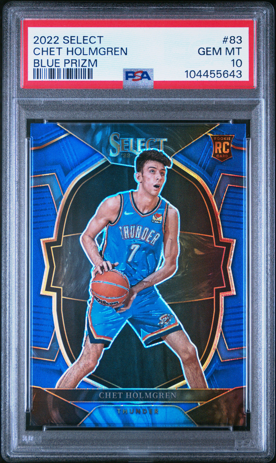 2022 Panini Select #83 Chet Holmgren Blue Prizm RC PSA 10 — Front