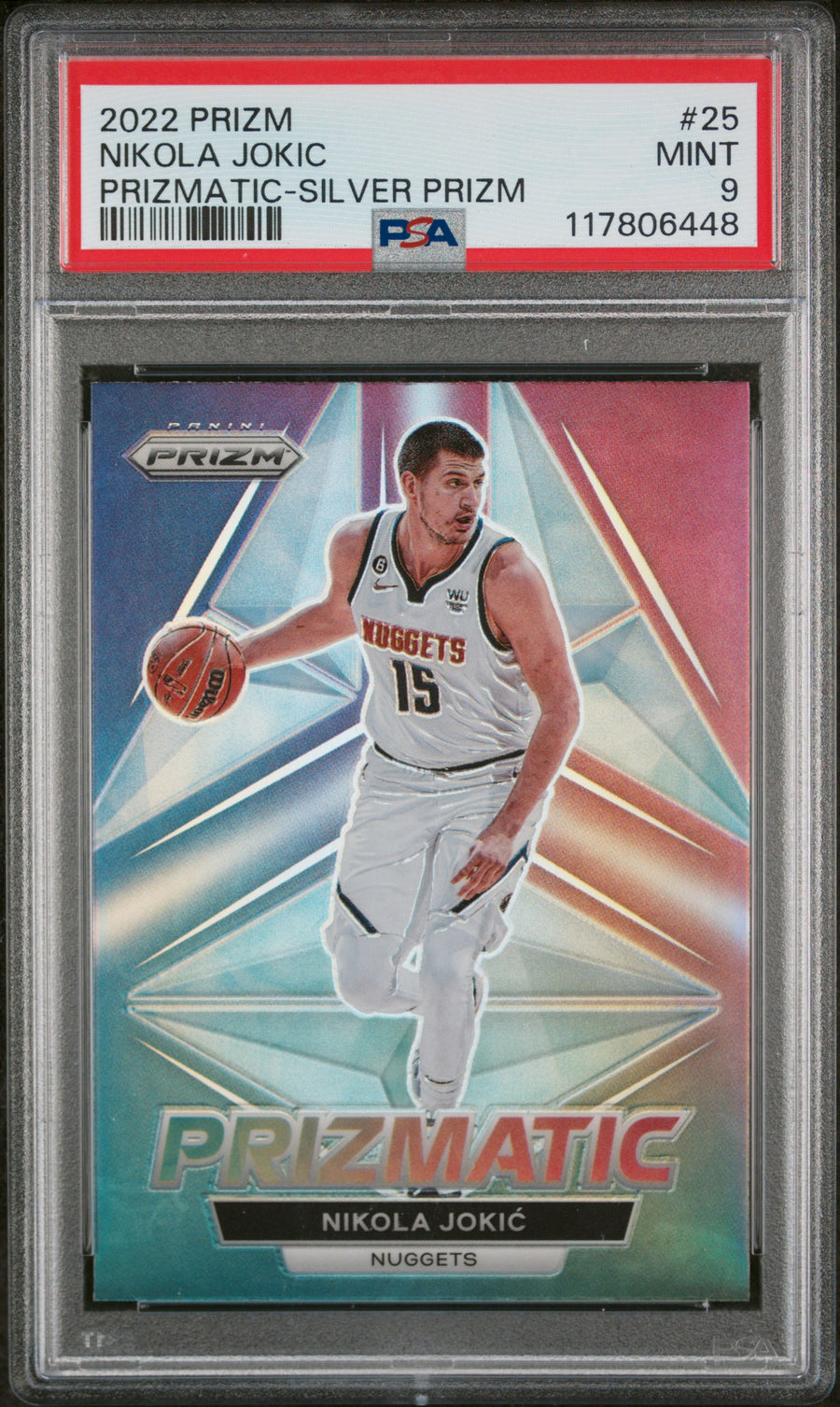 2022 Panini Prizm Prizmatic #25 Nikola Jokic Prizmatic-Silver Prizm PSA 9 — Front