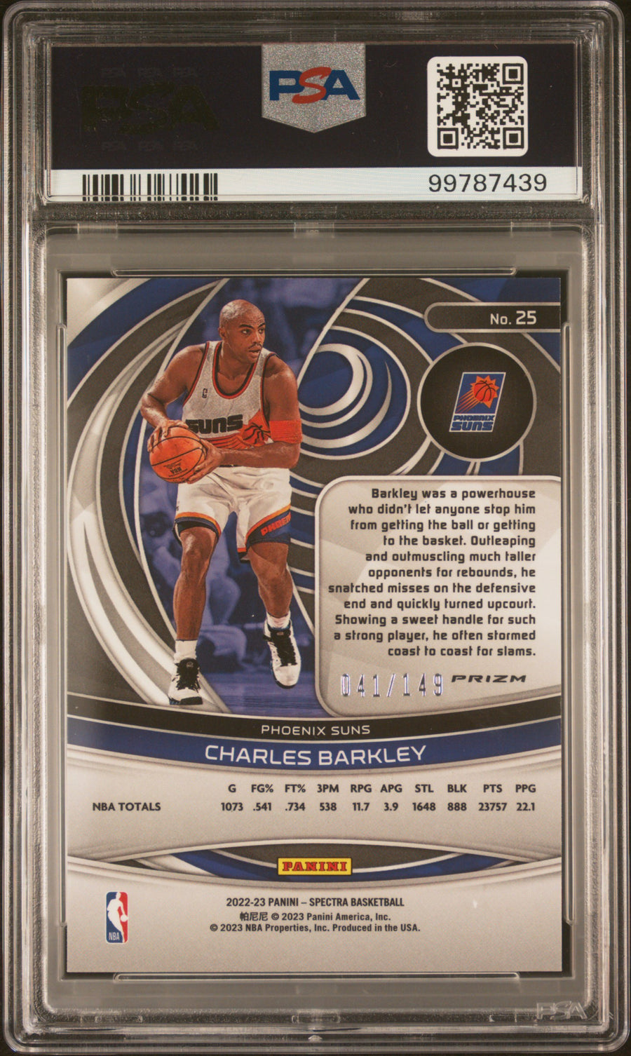 2022 Panini Spectra #25 Charles Barkley 041/149 Celestial PSA 10 — Back
