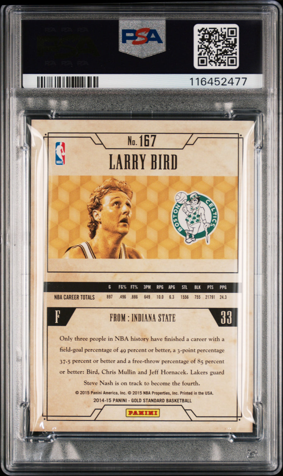 2014 Panini Gold Standard #167 Larry Bird 279/285 Looking Up PSA 7 — Back