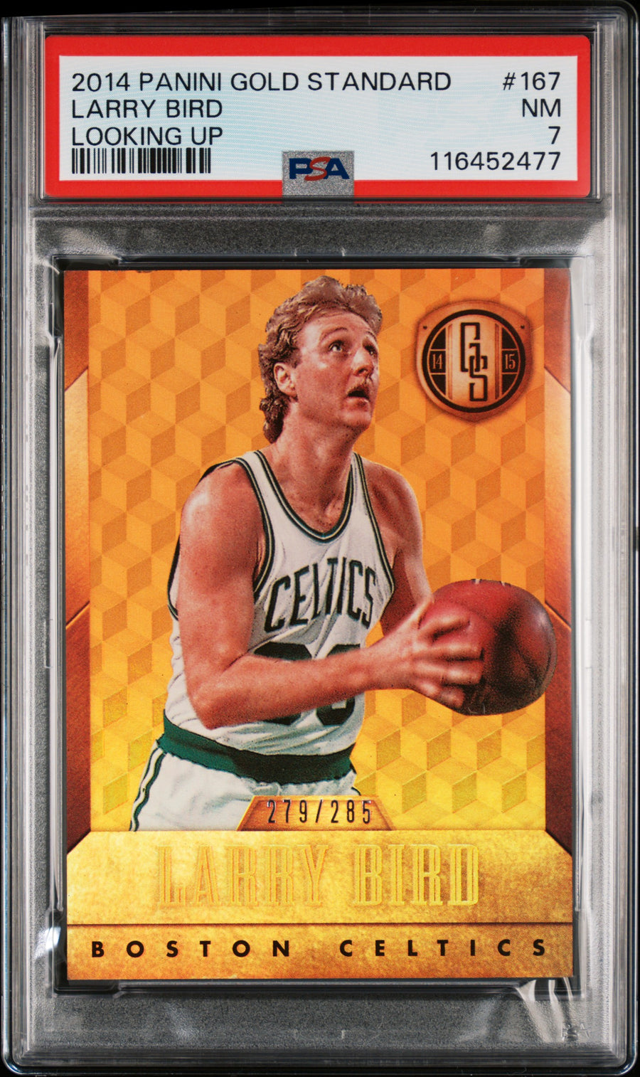 2014 Panini Gold Standard #167 Larry Bird 279/285 Looking Up PSA 7 — Front