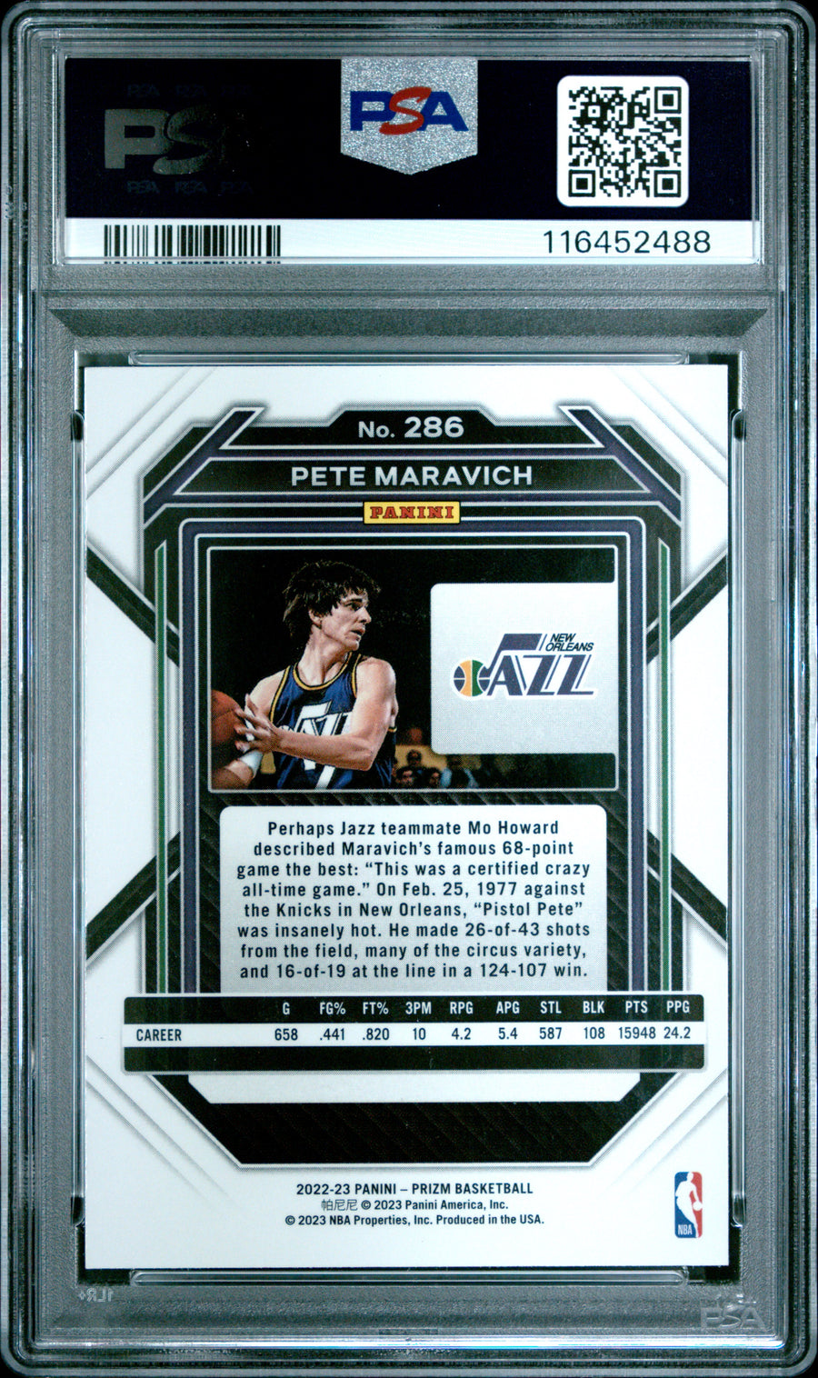 2022 Panini Prizm #286 Pete Maravich PSA 9 — Back