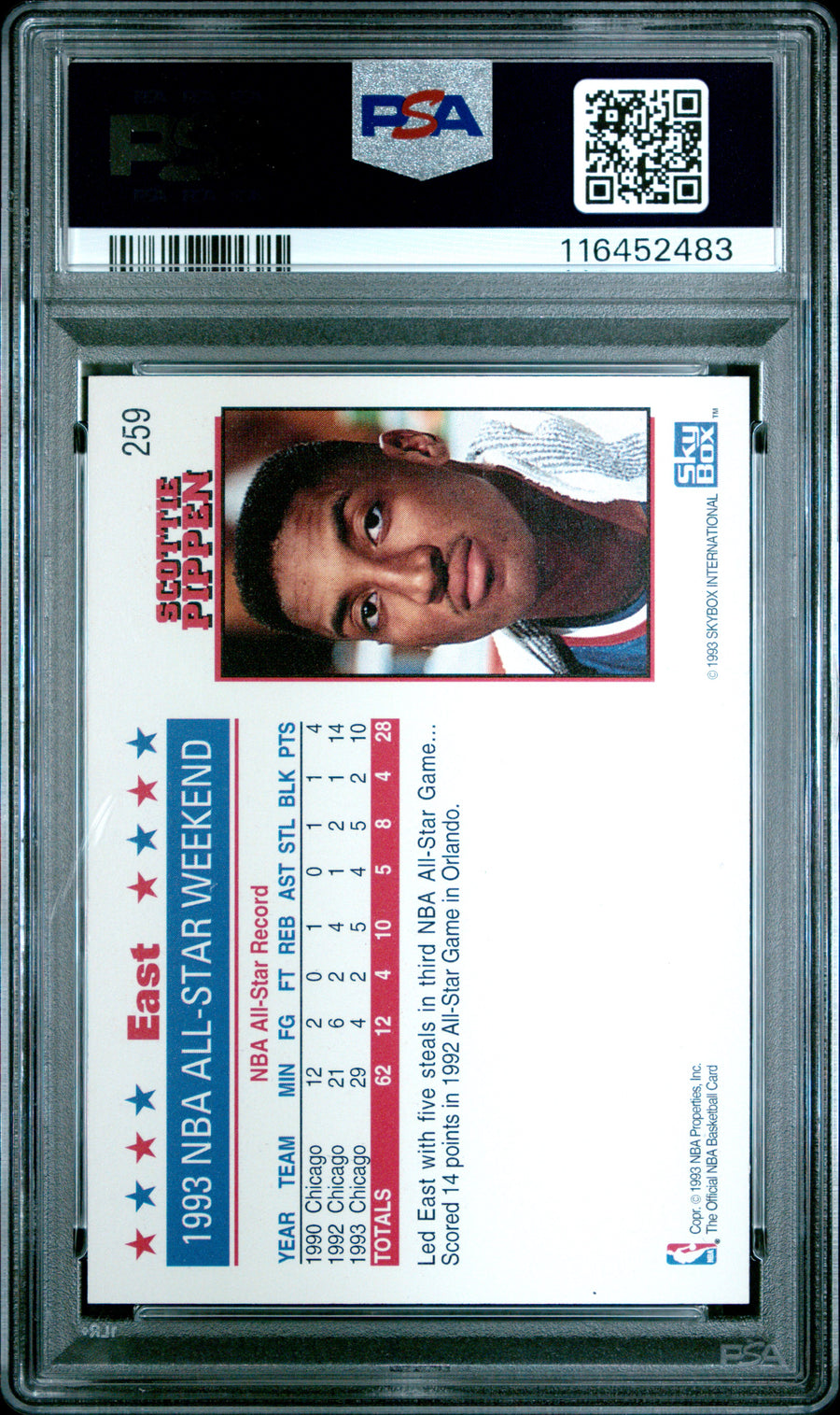 1993 Hoops #259 Scottie Pippen PSA 9 — Back