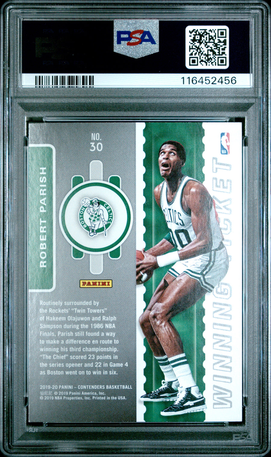 2019 Panini Contenders Winning Ticket #30 Robert Parish PSA 8 — Back