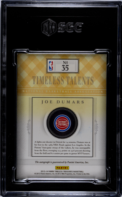 2013-14 Panini Timeless Talents Treasures #35 Joe Dumars 09/25 Signature SGC 8 — Back