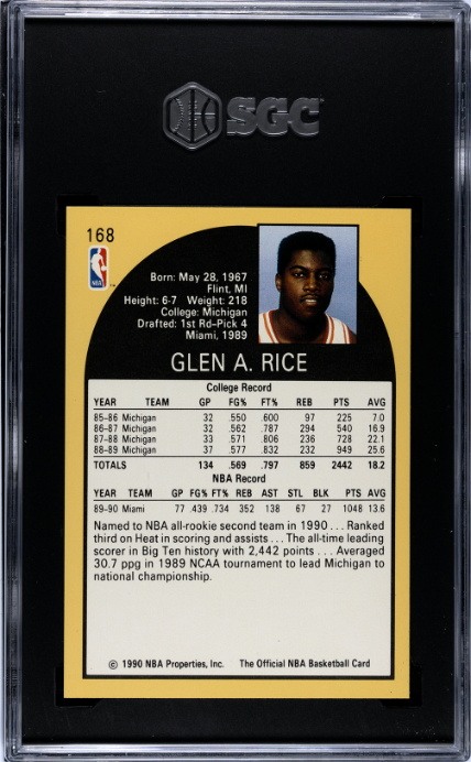 1990-91 Nba Hoops #168 Glen Rice RC SGC 8.5 — Back