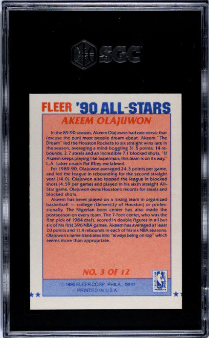 1987-88 Fleer Sticker #3 Akeem Olajuwon SGC 8 — Back