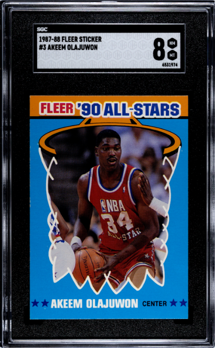 1987-88 Fleer Sticker #3 Akeem Olajuwon SGC 8 — Front