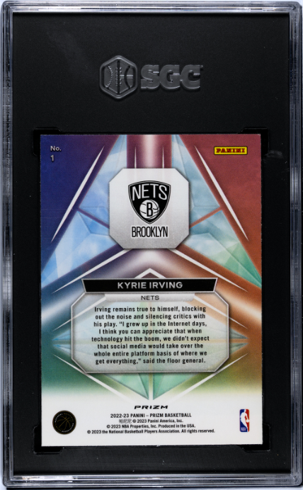2022-23 Panini Prizm #1 Kyrie Irving Prizmatic Fast Break SGC 8.5 — Back