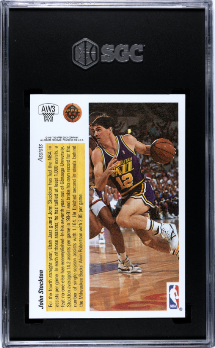 1991-92 Upper Deck #AW3 John Stockton Award Winner Hologram SGC 8 — Back