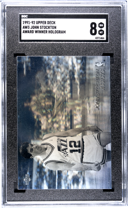 1991-92 Upper Deck #AW3 John Stockton Award Winner Hologram SGC 8 — Front
