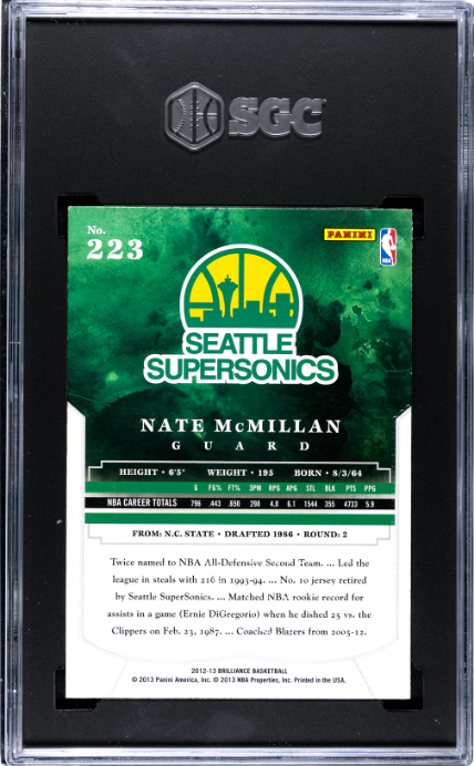 2012-13 Panini Brilliance #223 Nate Mcmillan SGC 7 — Back