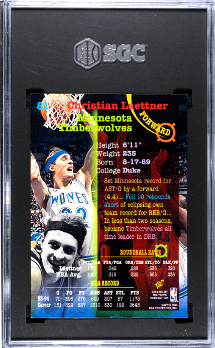 1994-95 Topps Stadium Club #81 Christian Laettner SGC 5 — Back