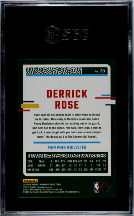 2023-24 Donruss #75 Derrick Rose SGC 9 — Back