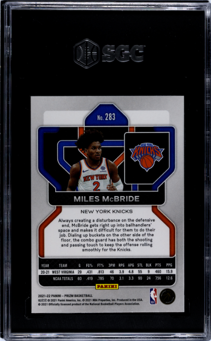 2021-22 Panini Prizm #283 Miles Mcbride RC SGC 9.5 — Back