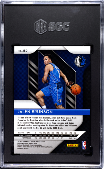 2018-19 Panini Prizm #250 Jalen Brunson RC SGC 9.5 — Back