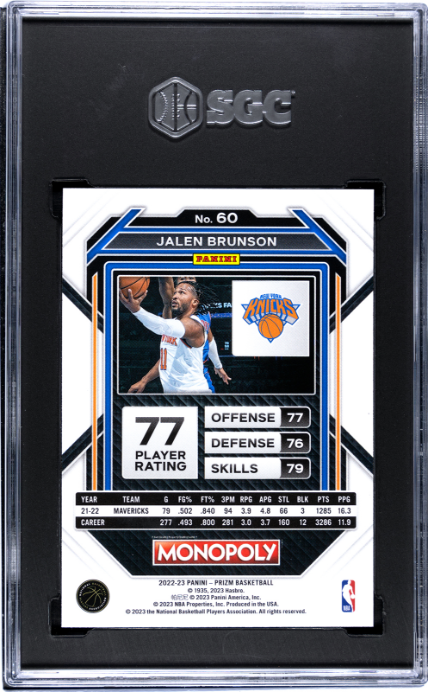 2022-23 Panini Prizm Monopoly #60 Jalen Brunson SGC 9.5 — Back