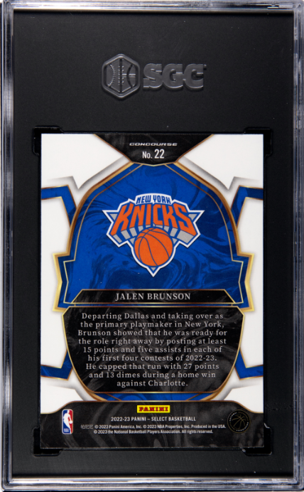 2022-23 Panini Select #22 Jalen Brunson Blue Retail SGC 9 — Back