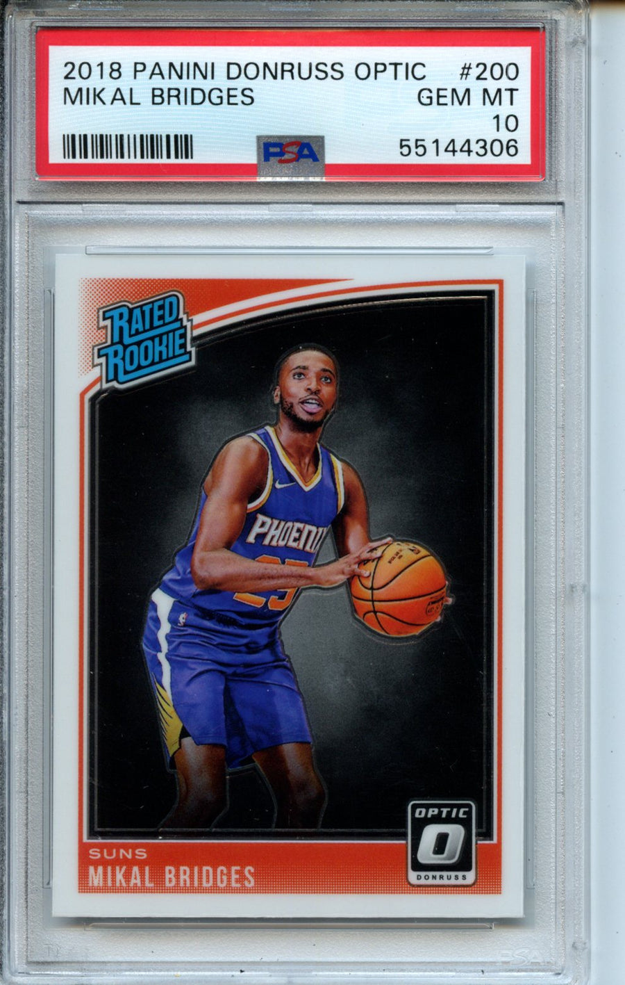 2018 Panini Donruss Optic #200 Mikal Bridges RR PSA 10 — Front