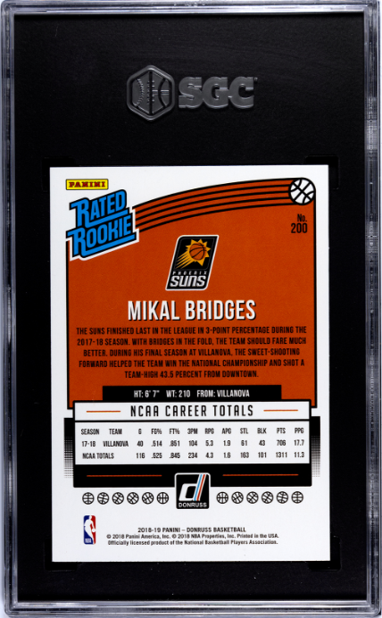 2018-19 Donruss #200 Mikal Bridges RR SGC 9.5 — Back
