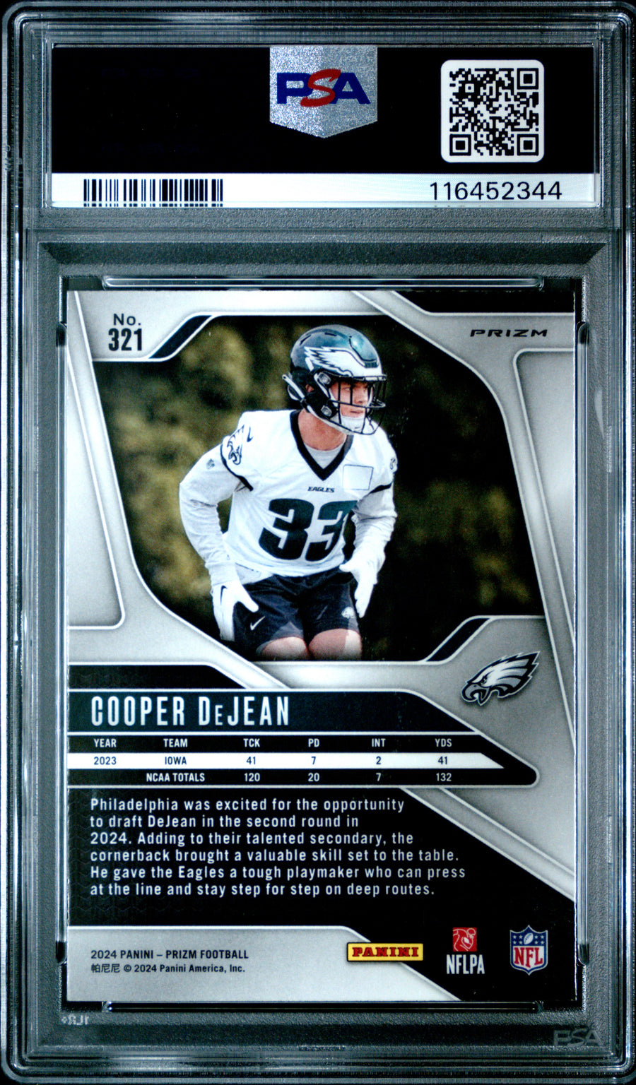2024 Panini Prizm #321 Cooper Dejean RC Green Wave PSA 10 — Back