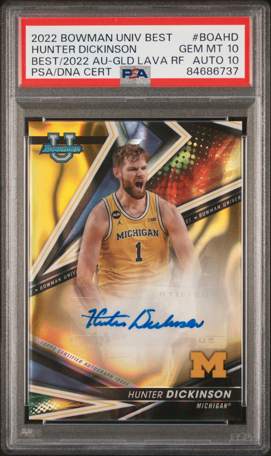 2022 Bowman University Best Of 2022 Autograph #BOAHD Hunter Dickinson AU-Gold Lava Refractor PSA 10-10 — Front