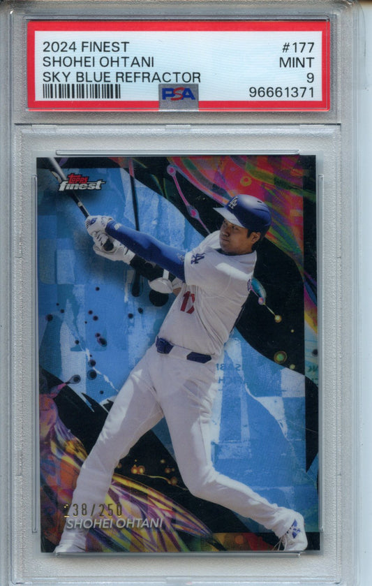 2024 Shohei Ohtani Topps Finest #177 – Sky Blue Refractor 238/250 – PSA 9