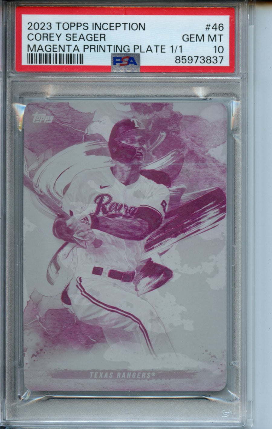 2023 Corey Seager Topps Inception #46 – Magenta Printing Plate 1/1 – PSA 10 — Front