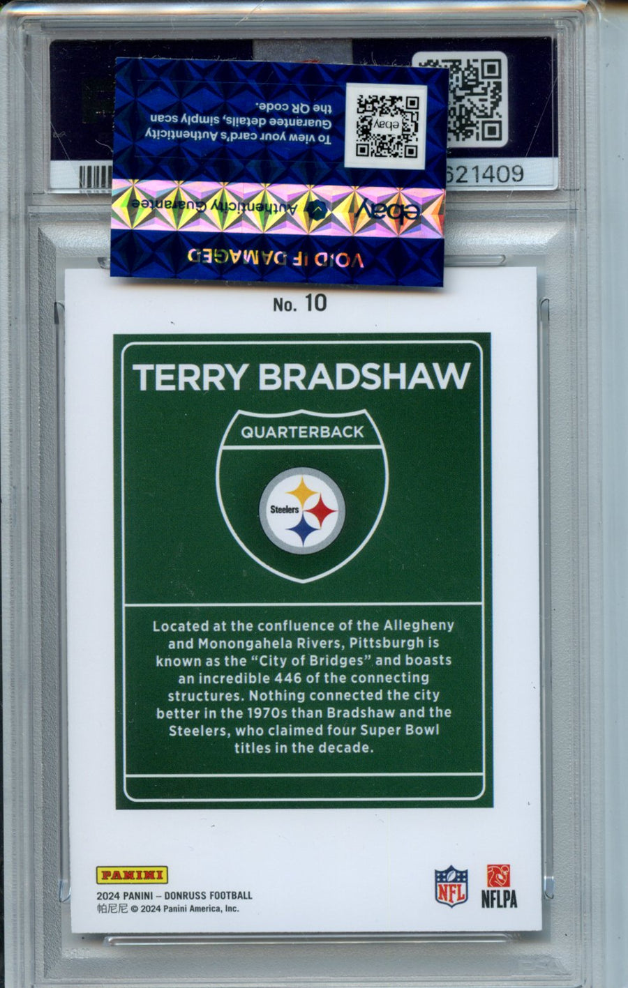 2024 Terry Bradshaw Panini Donruss Downtown – PSA 9 MT — Back